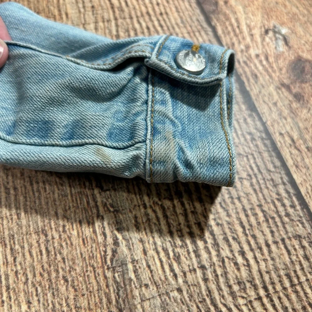 Gap Kids Denim Jacket 3T Embroidered Flower Bee Puff Sleeve Light Wash